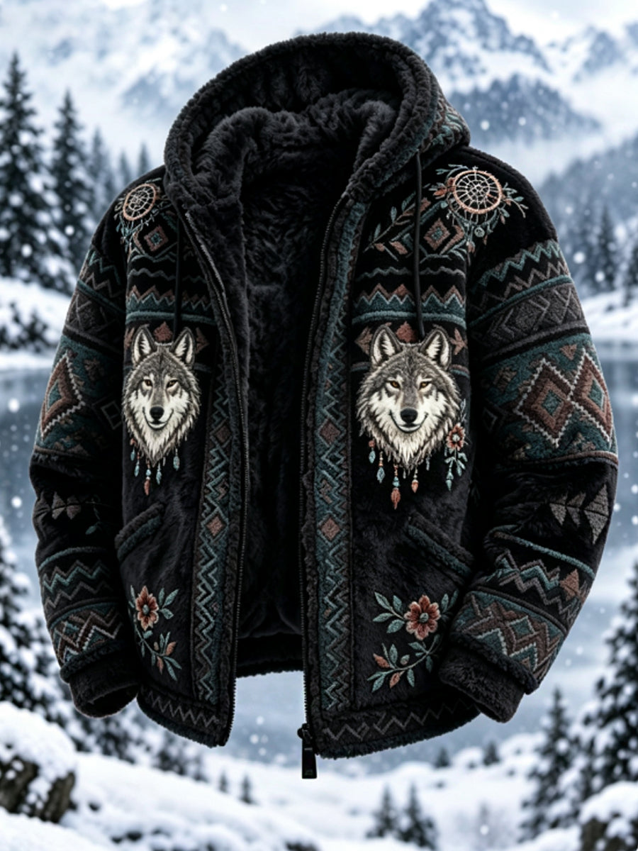 Herrens Vintage Nordic-stil Aztec hjort huvud tjock flannel jacka