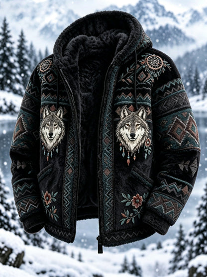 Herrens Vintage Nordic-stil Aztec hjort huvud tjock flannel jacka