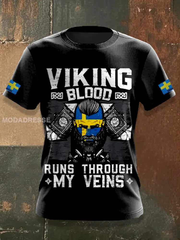 Svensk Viking Print Casual T-shirt För Män som bild / S
