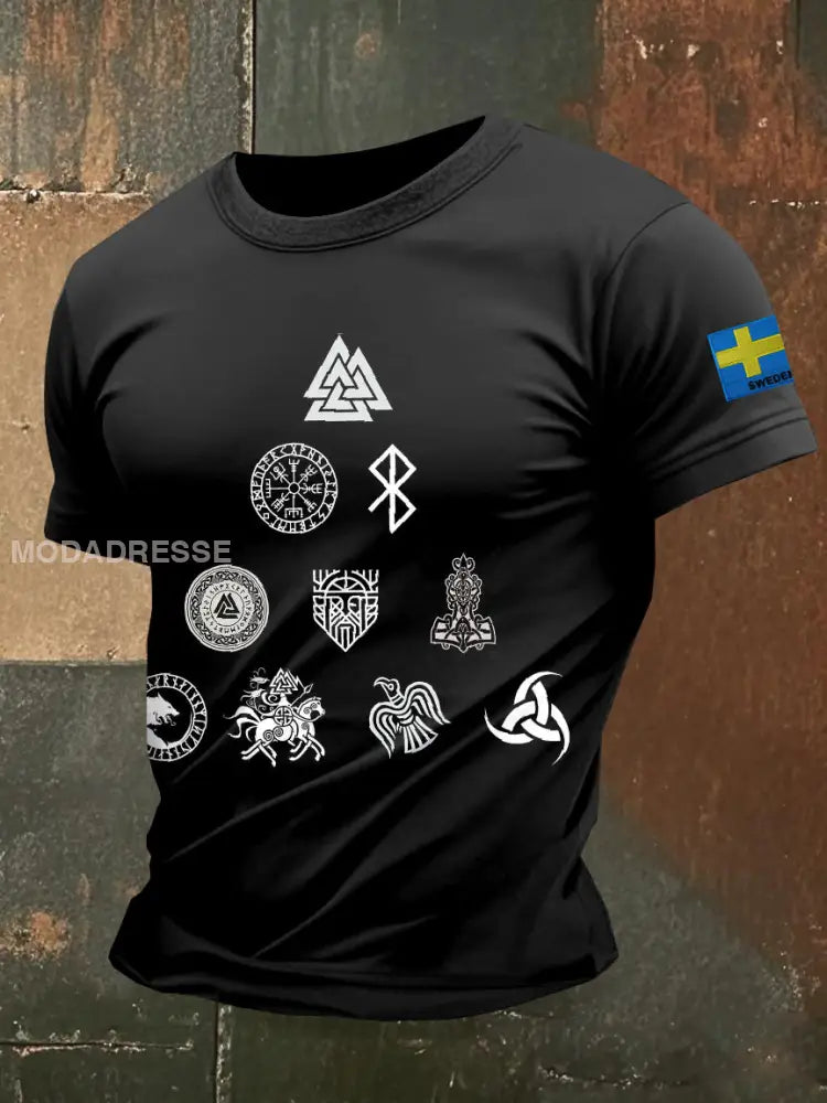 Svensk Viking Print Casual T-shirt För Män som bild / S
