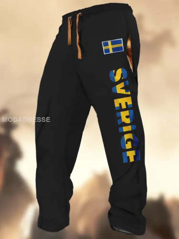 Svenska flaggmönster Skriv ut Textur Logo Stripad Casual Sweatbyxor A / S