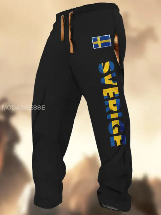 Svenska flaggmönster Skriv ut Textur Logo Stripad Casual Sweatbyxor A / S