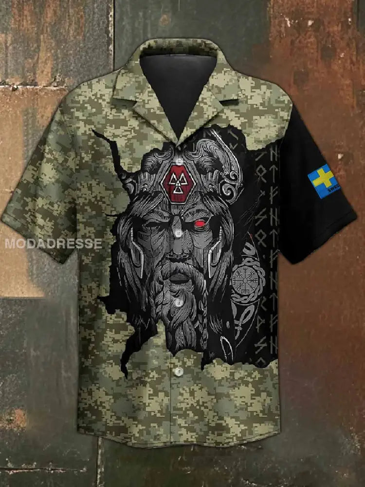 Svenska Kamouflage Viking Print Casual tröja För Män som bild / S