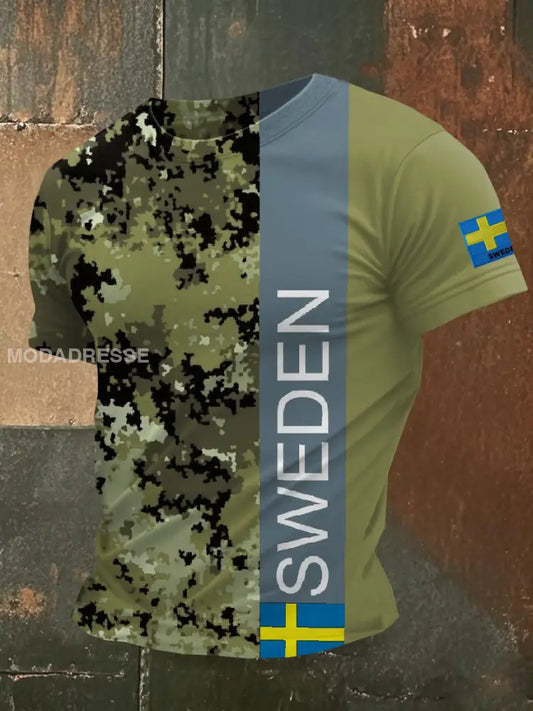 Svenska militär-temaförskjutna T-shirt som bild / S