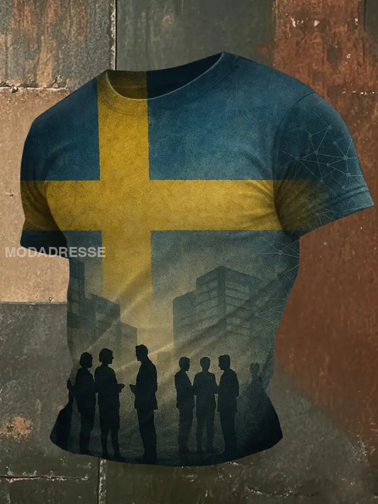 Svenska militär-temaförskjutna T-shirt som bild / S