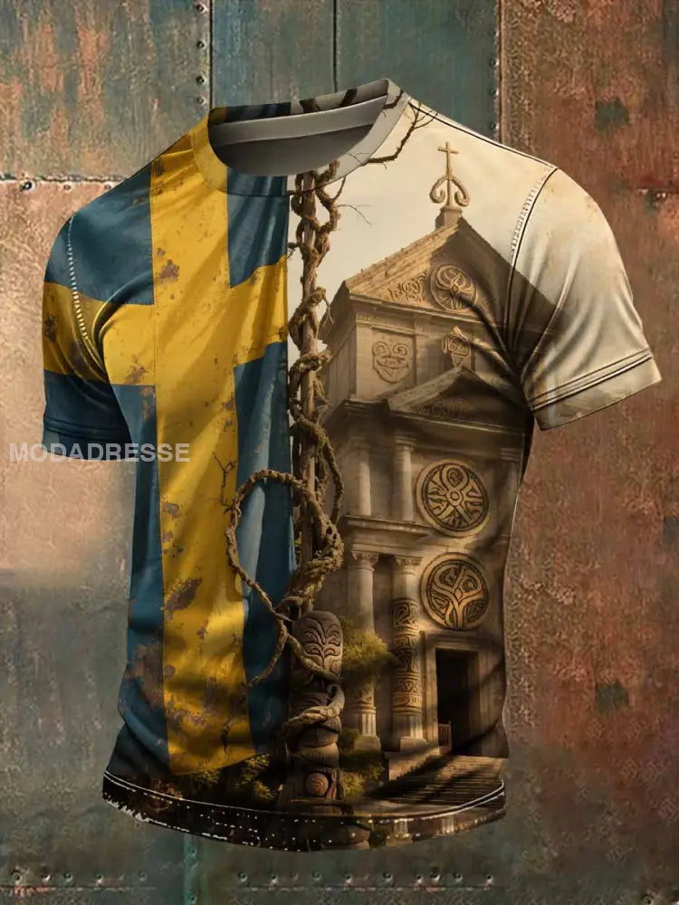 Svenska Viking Runestone Skriv ut Casual T-shirt För Män som bild / S