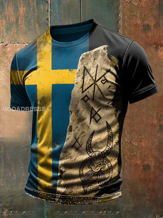 Svenska Viking Runestone Skriv ut Casual T-shirt För Män som bild / S