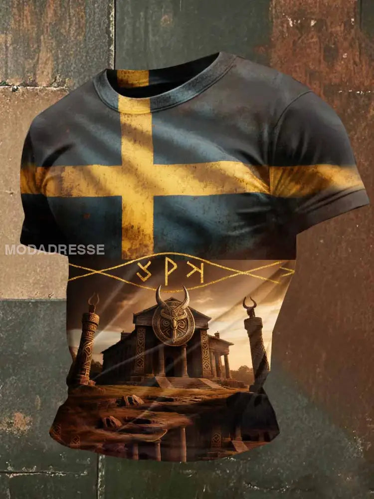 Svenska Viking Valhalla Tryckt Casual T-shirt För Män som bild / S