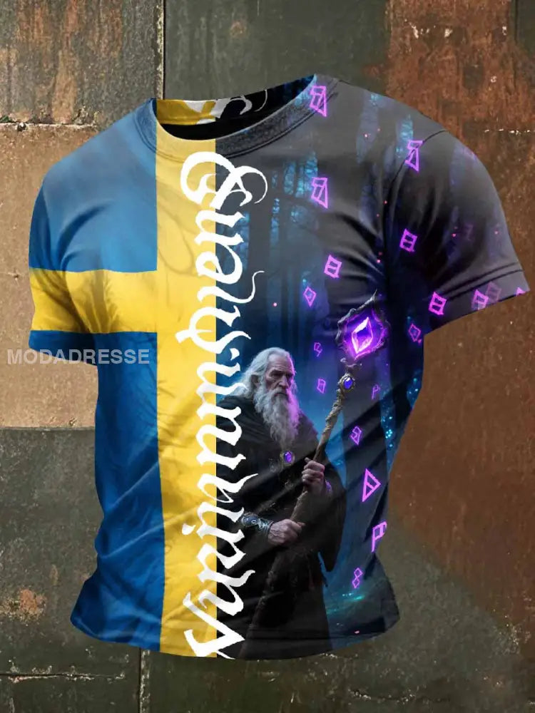 Svenska Vikingkrigare Skriv ut Casual T-shirt För Män som bild / S