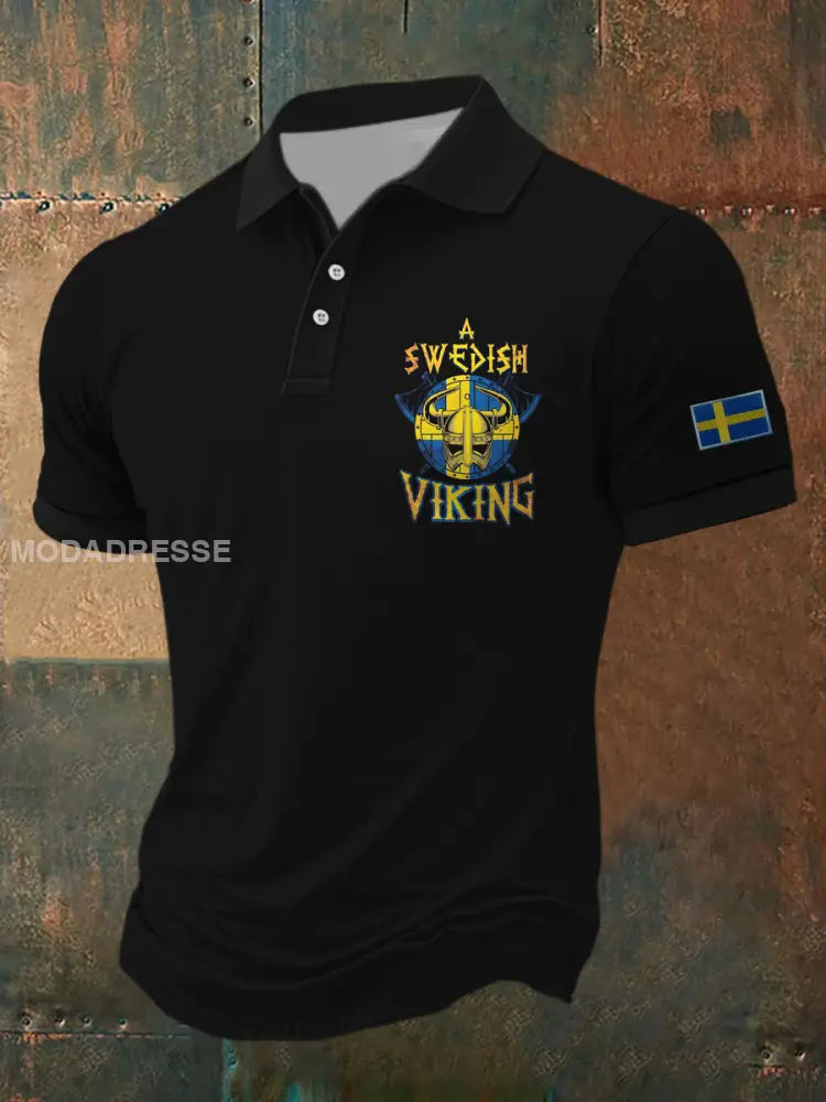 Sverige Flagg Grafiskt tryckt atletisk Retro Style V-hals korta ärmar Polo-shirt A / S