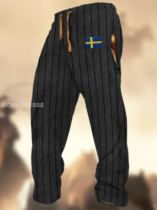 Swedish Flag Graphic Print Textur Logo Stripad Casual Sweatbyxor A / S