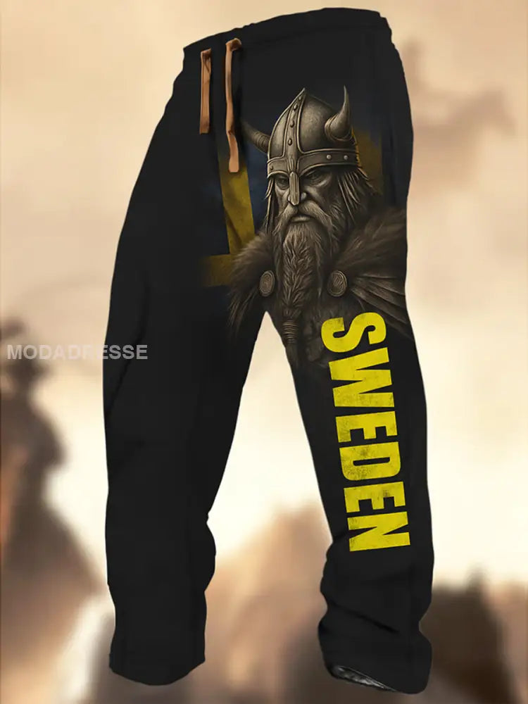 Swedish Flag Graphic Print Textur Logo Stripad Casual Sweatbyxor A / S