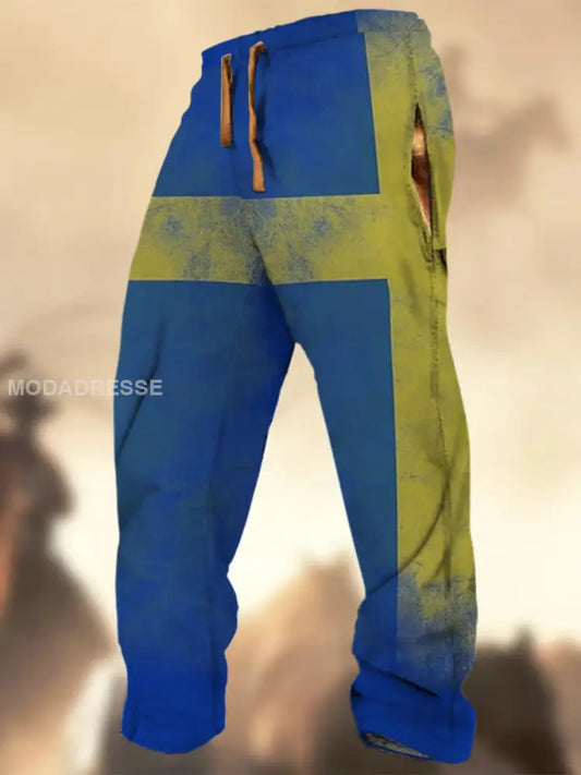 Swedish Flag Graphic Print Textur Logo Stripad Casual Sweatbyxor A / S