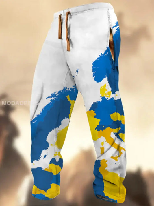Swedish Flag Graphic Print Textur Logo Stripad Casual Sweatbyxor A / S