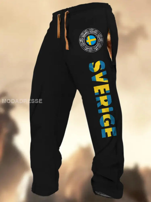 Swedish Flag Graphic Print Textur Logo Stripad Casual Sweatbyxor A / S