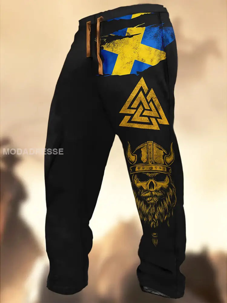 Swedish Flag Graphic Print Textur Logo Stripad Casual Sweatbyxor A / S