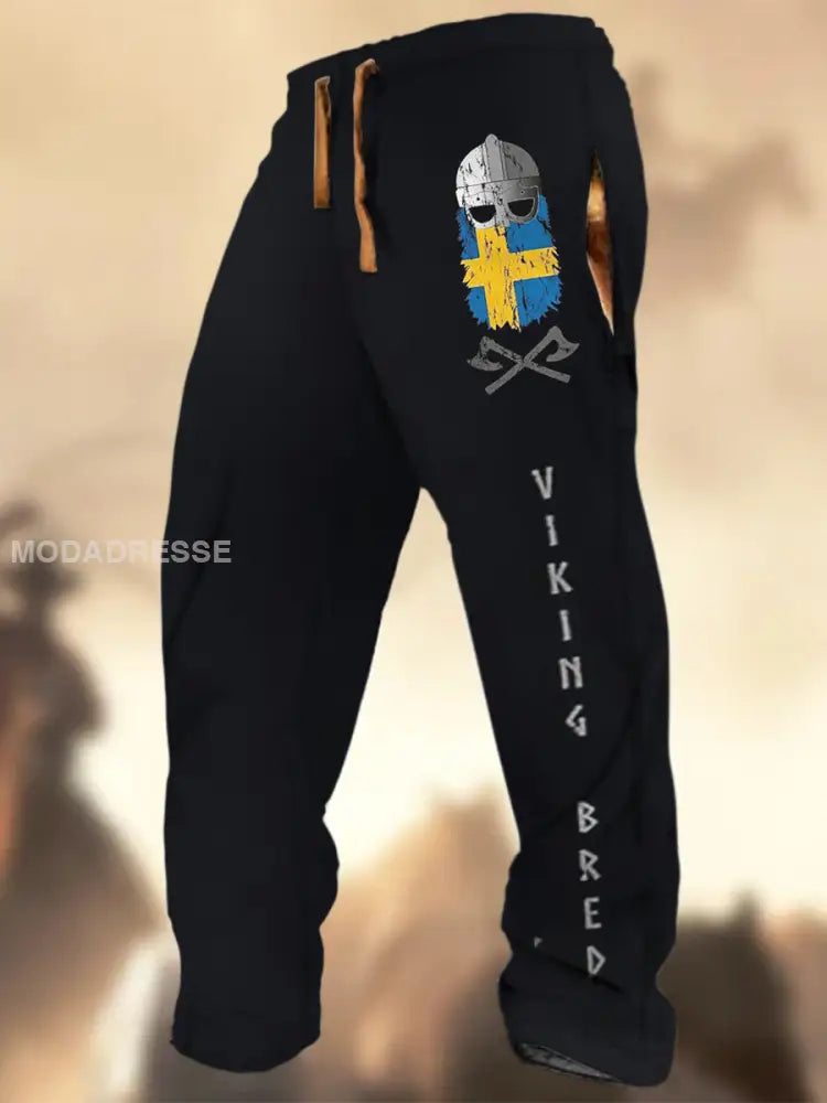 Swedish Flag Graphic Print Textur Logo Stripad Casual Sweatbyxor A / S