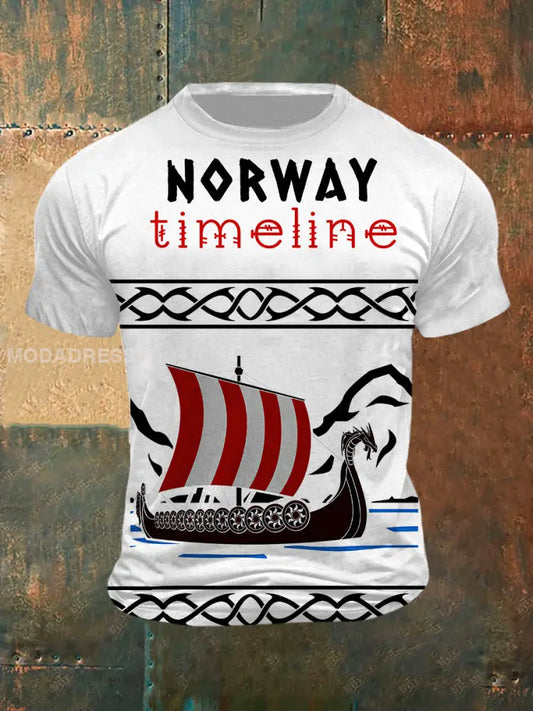 Tidslinje for menns Norge utskrift Kort erme T-shirt kvite / S