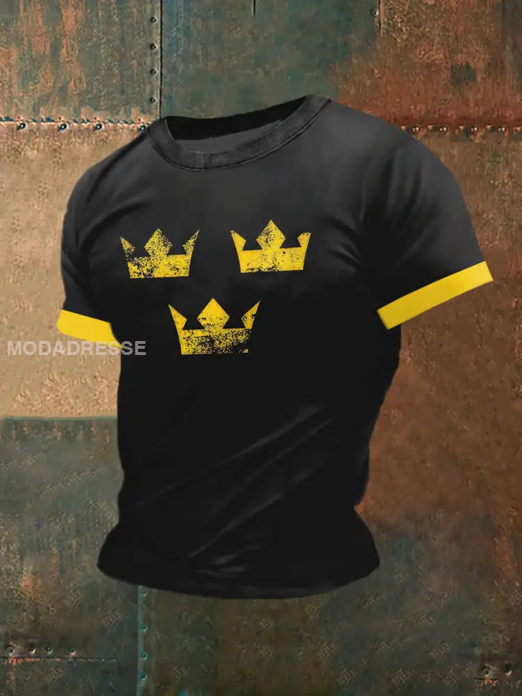 Tre kronor Skriv ut Vintage Mode kort ärm T-shirt S