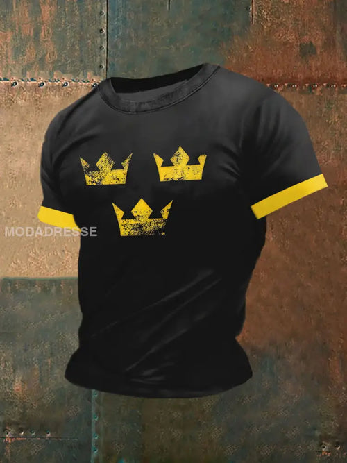 Tre kronor Skriv ut Vintage Mode kort ärm T-shirt S