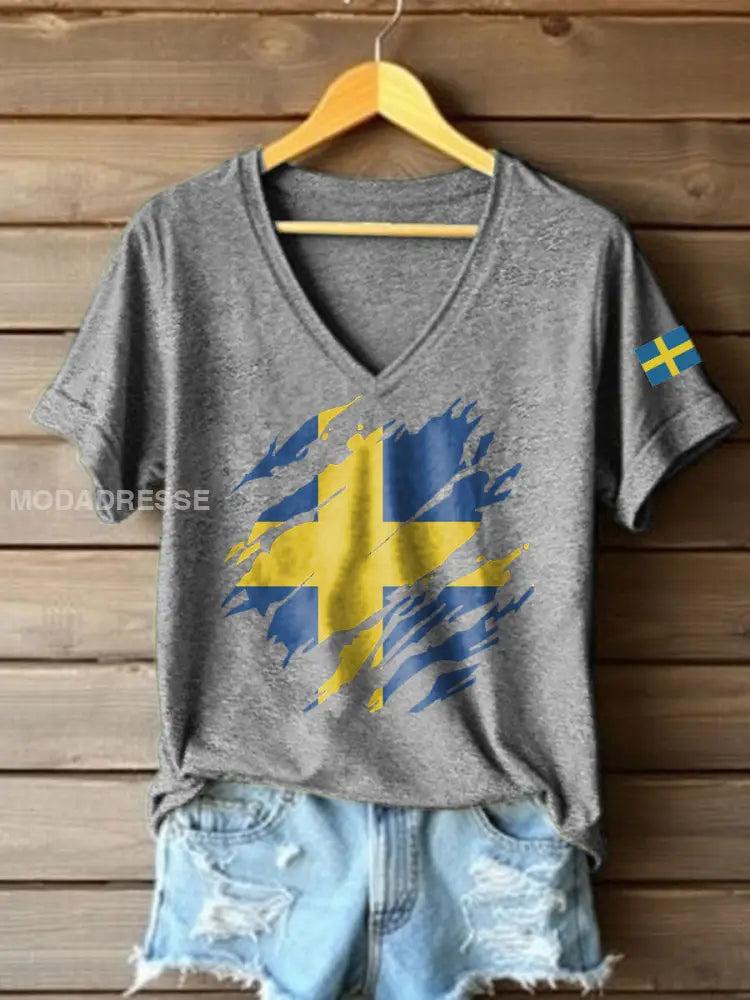 Tryckt T-shirt ljusgrå. / S