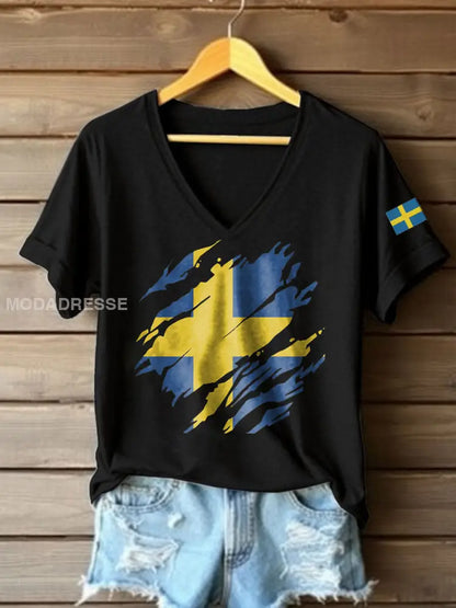 Tryckt T-shirt svart / S