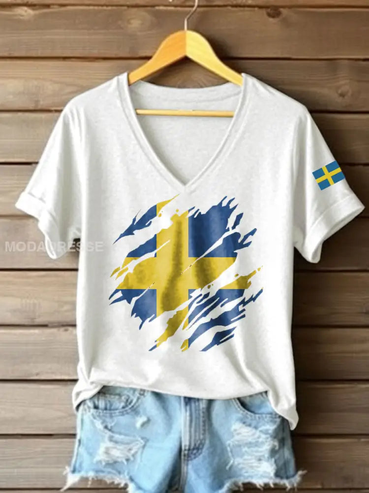 Tryckt T-shirt vit / S