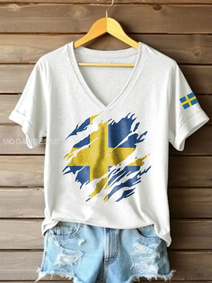 Tryckt T-shirt vit / S