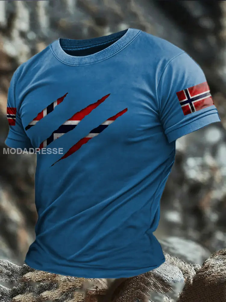 Trykt T-skjorte blå / S