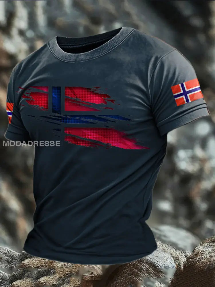 Trykt T-skjorte marinblå / S