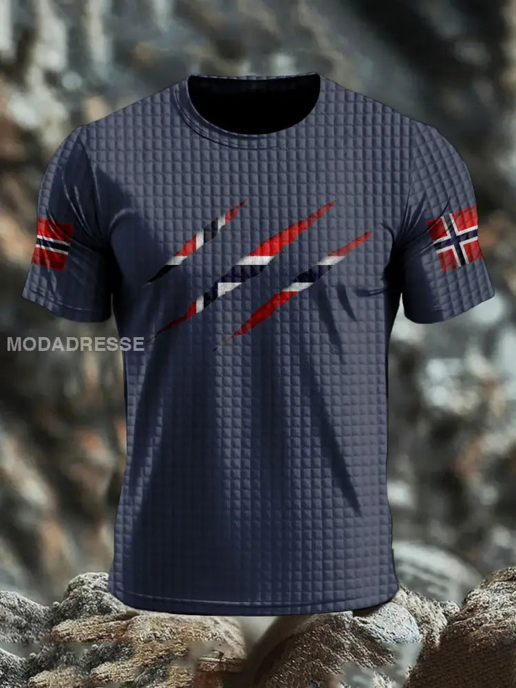 Trykt T-skjorte marinblå / S