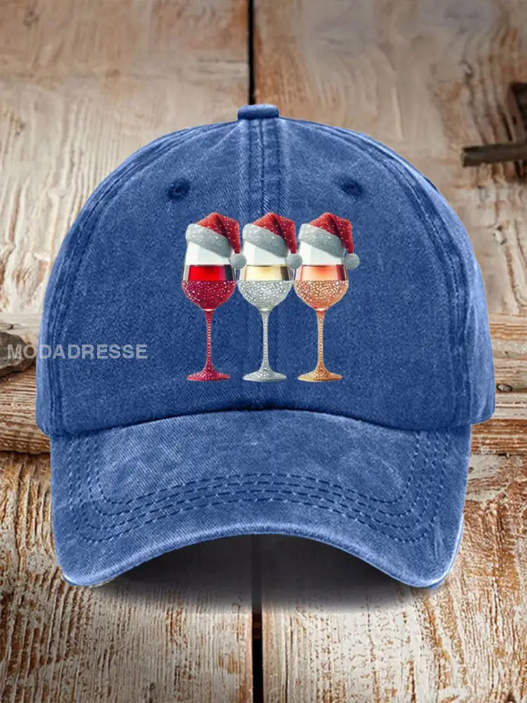 Unisex Christmas Red Wine Glas Print Hatt blå / ONE