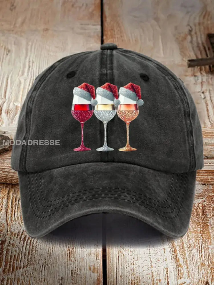 Unisex Christmas Red Wine Glas Print Hatt svart / ONE