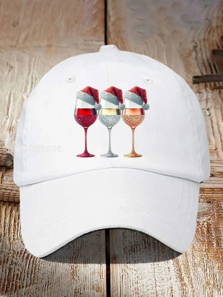 Unisex Christmas Red Wine Glas Print Hatt vit / ONE