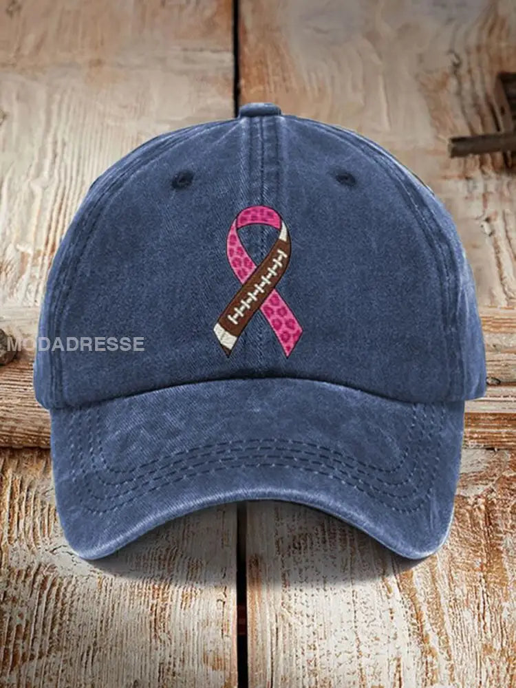 Unisex Fotboll kombineras med bröstcancer Design Print Hat marinblå / ONE