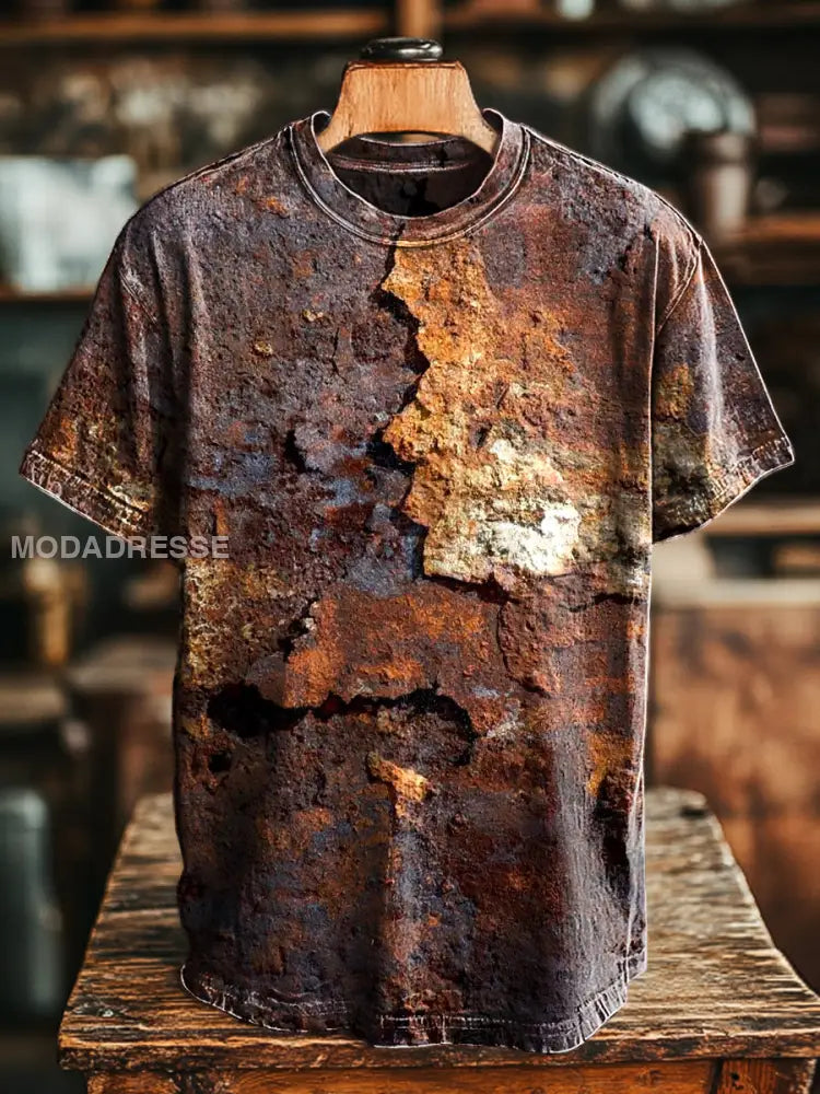 Unisex Retro Aged rost tryckt Casual Loose kort ärm T-shirt