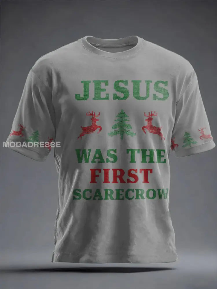 Unisex Rolig jul Jesus var den första zombie tryckt T-shirt ljusgrå / S