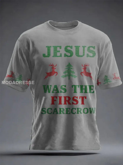 Unisex Rolig jul Jesus var den första zombie tryckt T-shirt ljusgrå / S