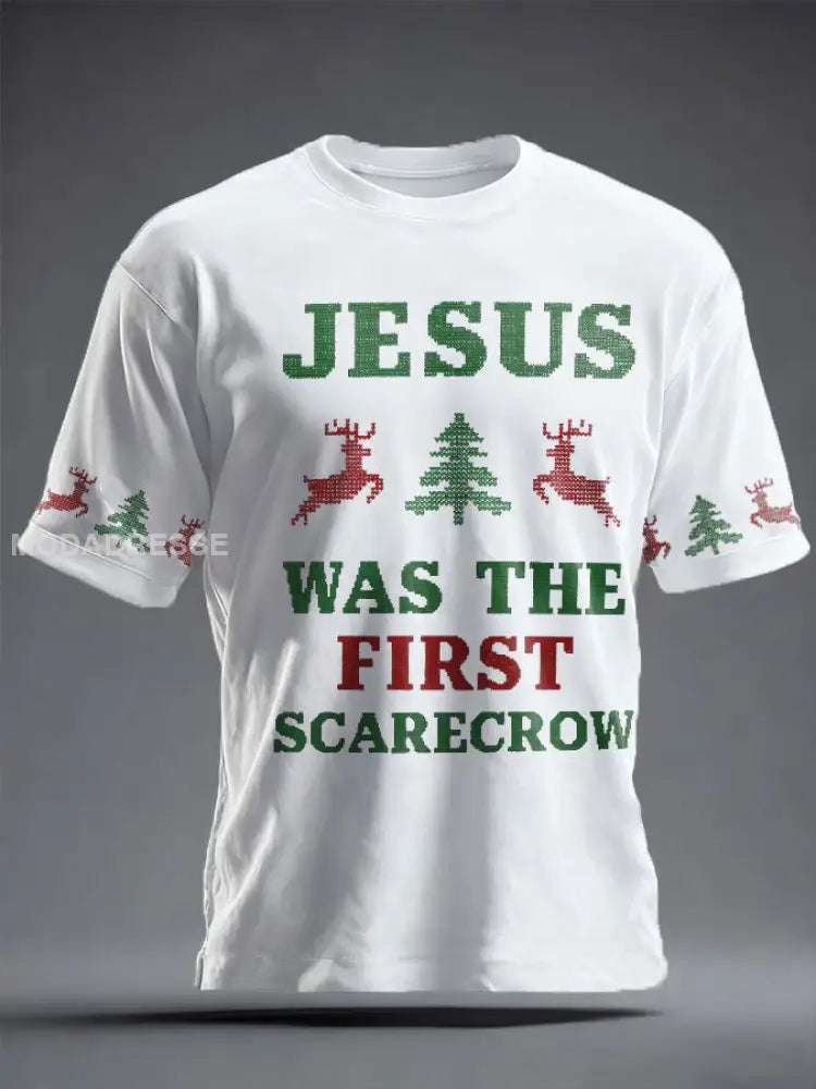 Unisex Rolig jul Jesus var den första zombie tryckt T-shirt vit / S