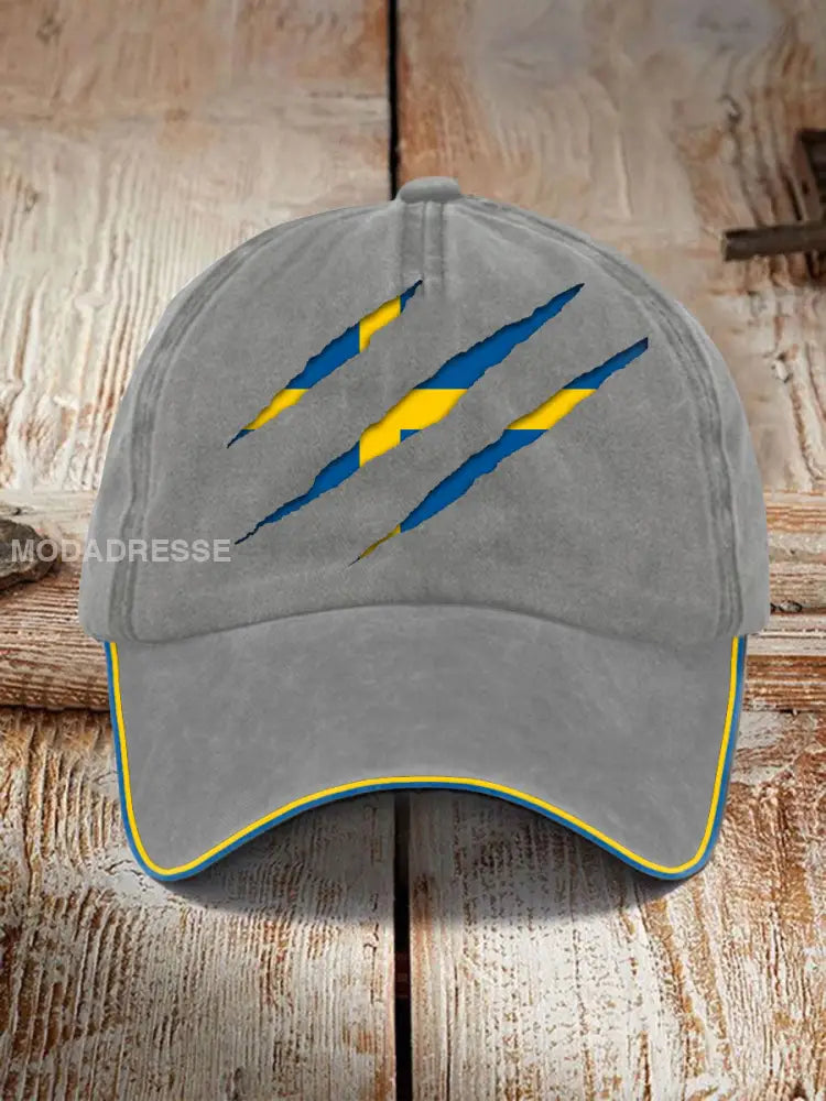 Unisex Sverige Flaggtryckt hatt ljusgrå / JM