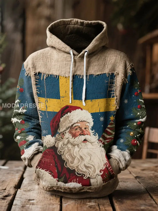 Unisex Swedish Christmas God Jul Printed Hoodie Khaki / S