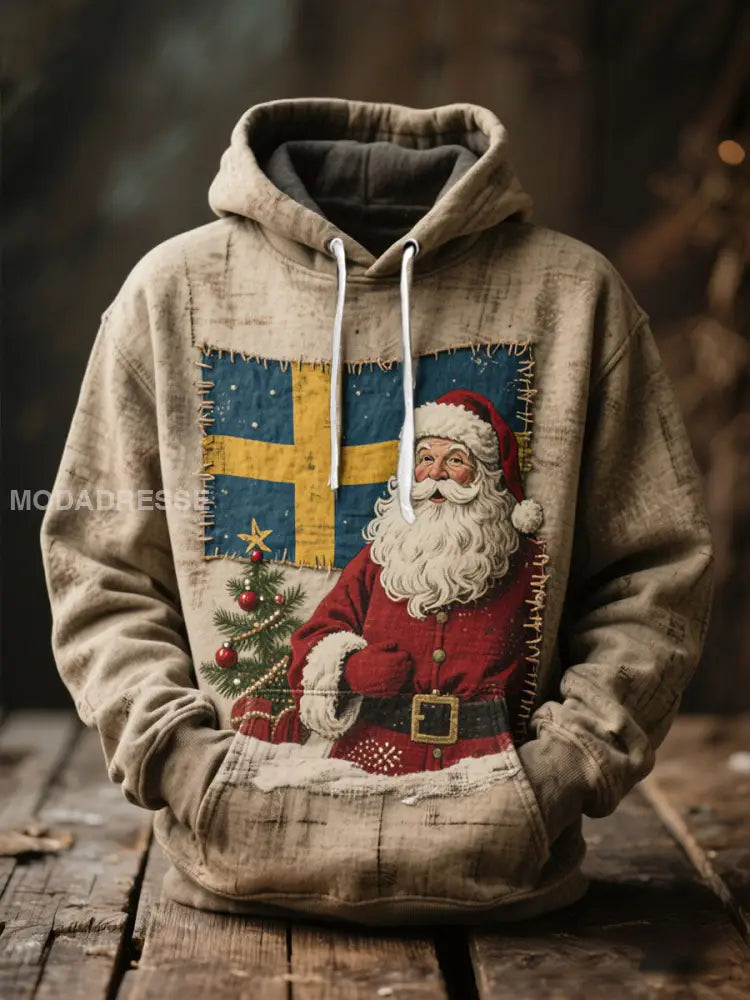 Unisex Swedish Christmas God Jul Printed Hoodie Khaki / S