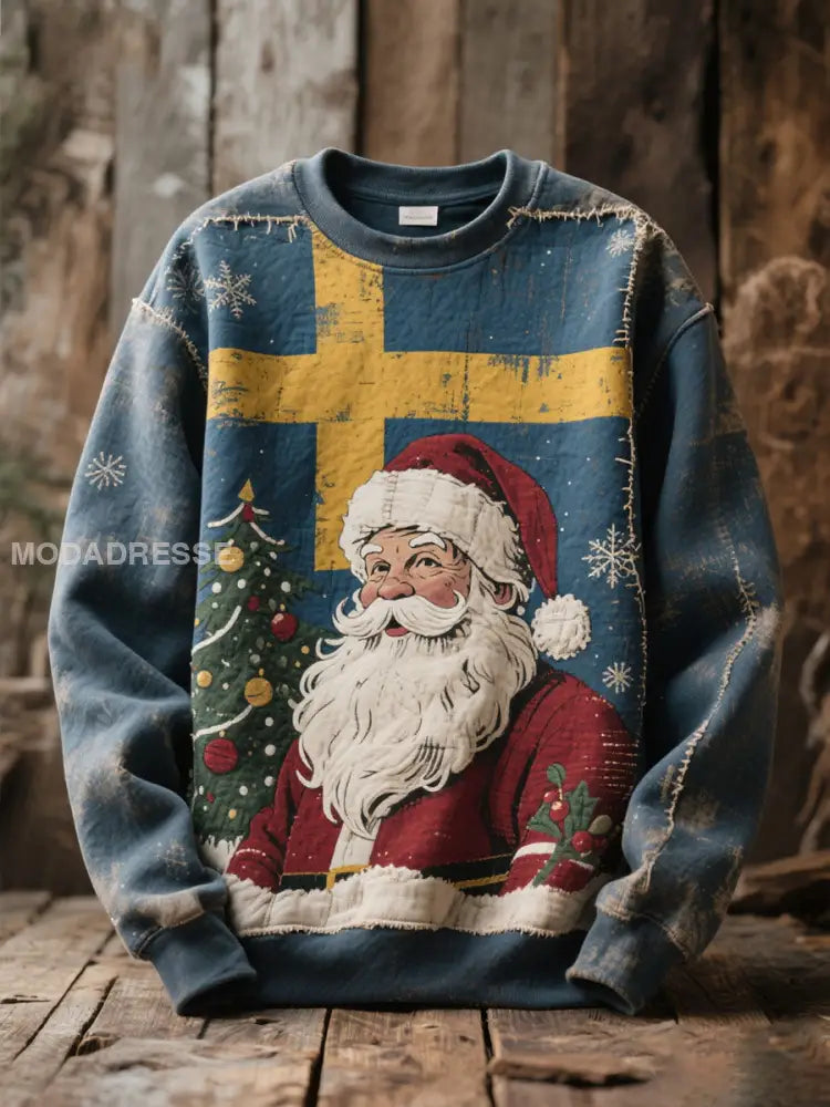 Unisex Swedish Christmas God Jul Printed Sweatshirt Blue / S