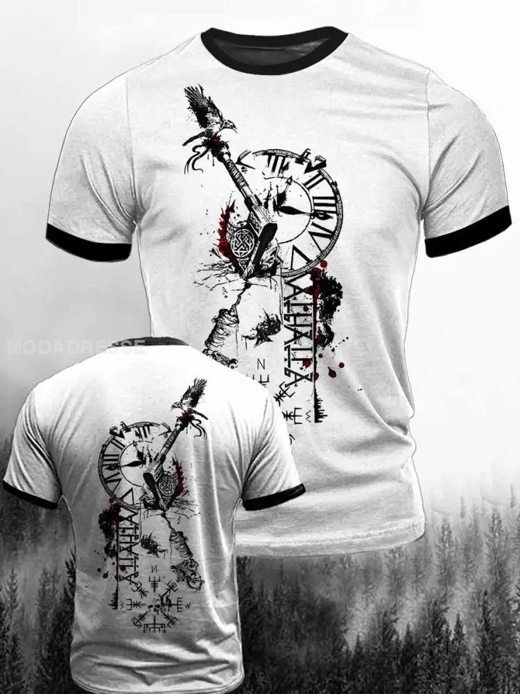 Unisex Viking raven Skriv ut Vintage Mode kort ärm T-shirt S