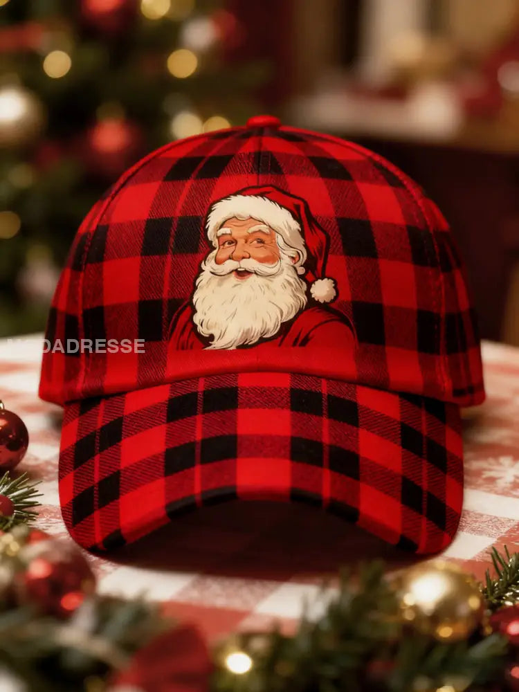 Unisex Vintage Santa Claus Christmas röd platt utskrift hatt Bild 2 / ONE