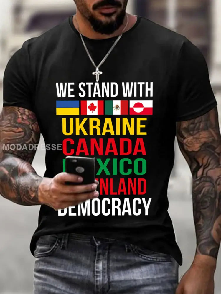 Vi står med Ukraine Canada Mexico Grønland Print T-Shirt sort / S