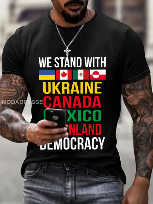 Vi står med Ukraine Canada Mexico Grønland Print T-Shirt sort / S
