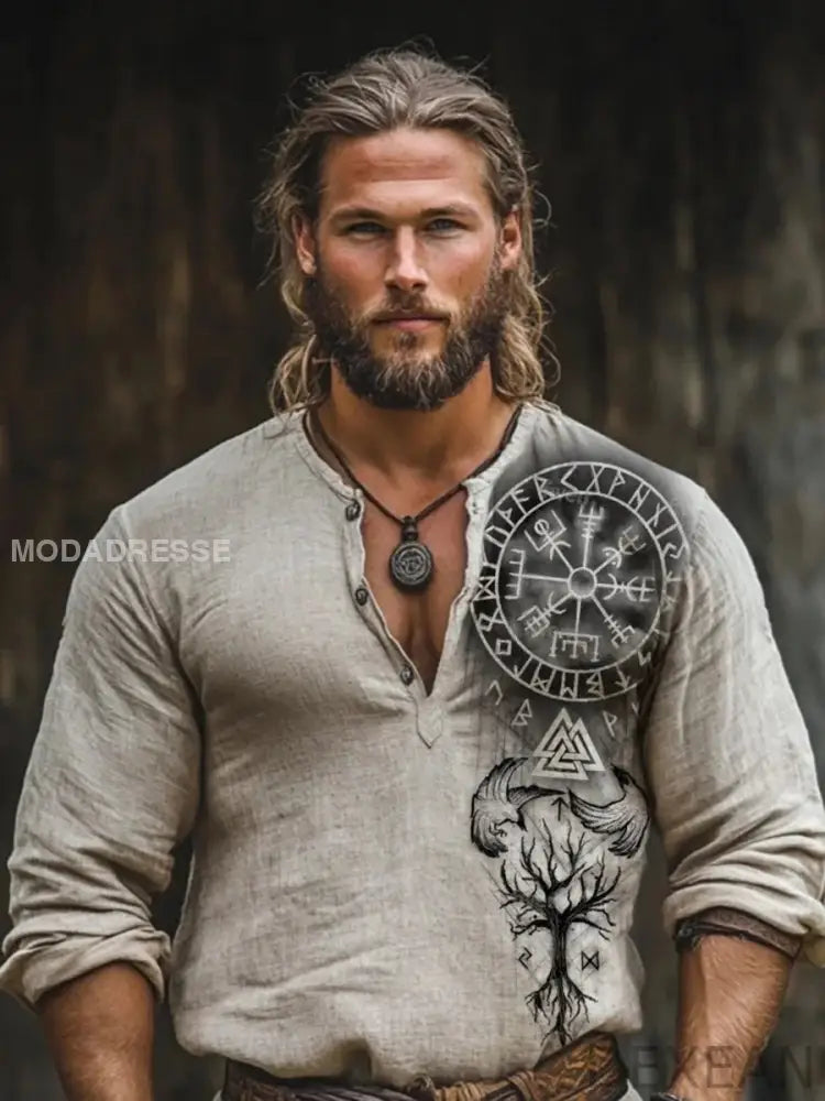 Viking bomull och linne lång ärm T-shirt bäie / S