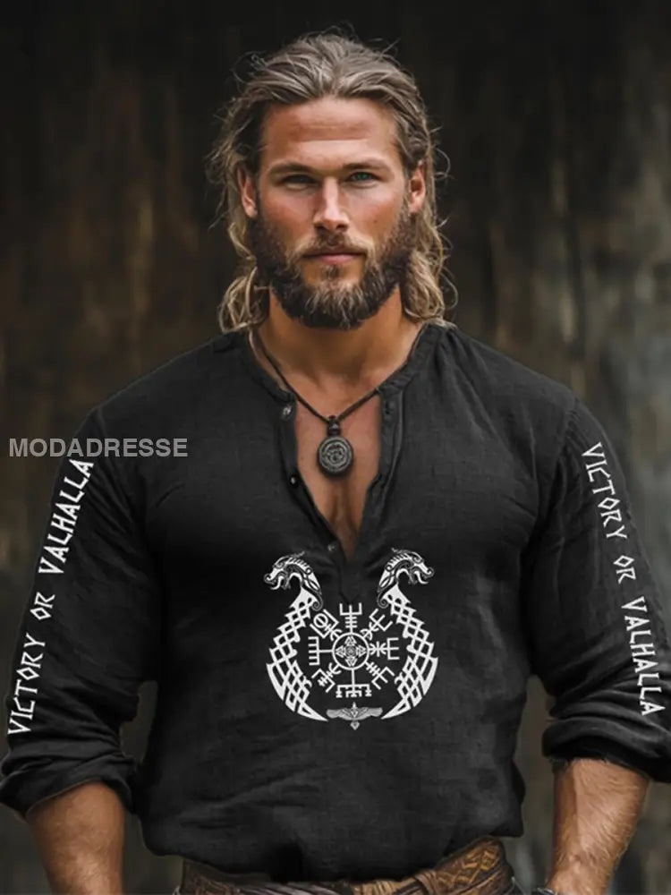Viking bomull och linne lång ärm T-shirt svart / S