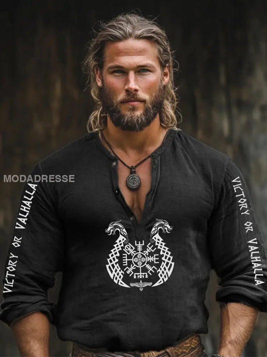 Viking bomull och linne lång ärm T-shirt svart / S